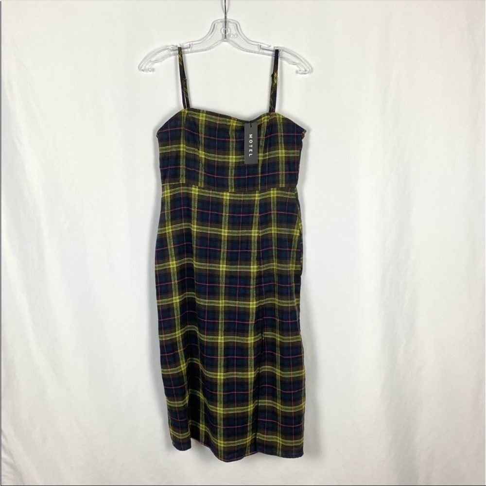 Motel Rocks Kaoya Dress Brown Yellow Check Size Large - Picture 2 of 6